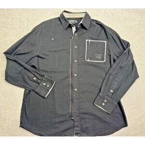 Most Official Seven Mens Size XL Shirt Black Long Sleeve Front Zip Button